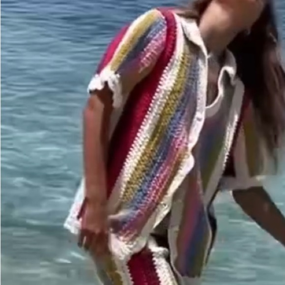 Steele the Label Kai Crochet Polo Top Button Front Striped Boho Australia - Picture 12 of 15